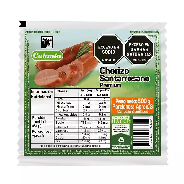 Chorizo Santarrosano Colanta X 500gr