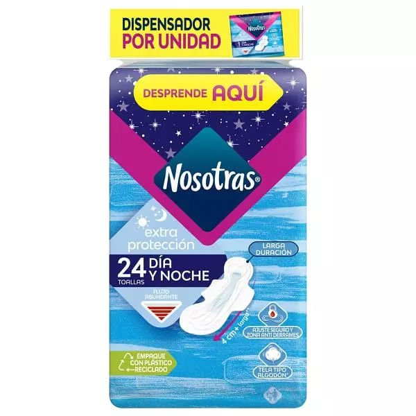 Toallas Nosotras Extra Protección Día Y Noche X 24 Unidades