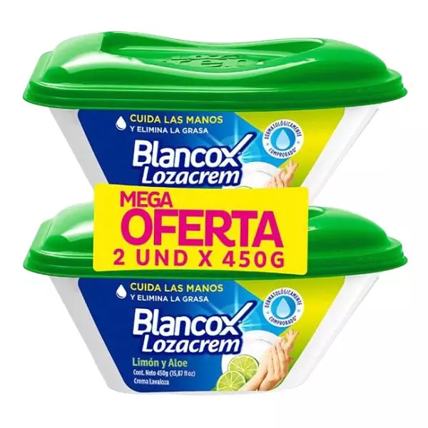 Lavaloza Blancox Lozacrem Limón Y Aloe X 450gr 2 Unidades