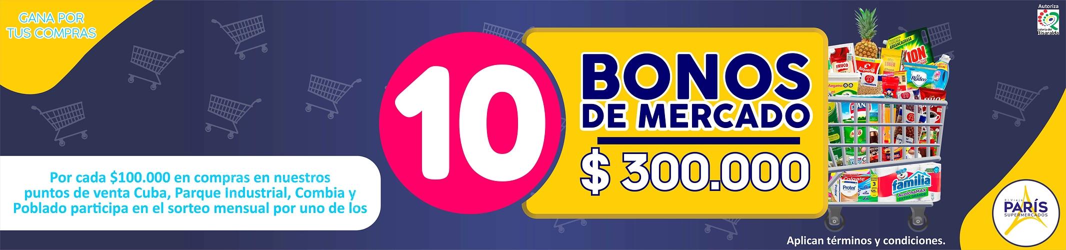 Sorteo 10 bonos de mercado por $300.000