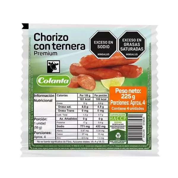 Chorizo Con Ternera Colanta X 225gr