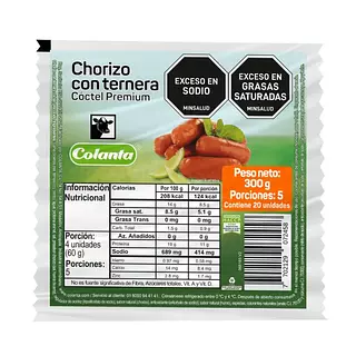 Chorizo Con Ternera Cóctel Premium Colanta X 300