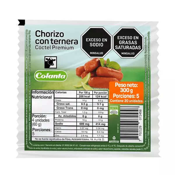 Chorizo Con Ternera Cóctel Premium Colanta X 300