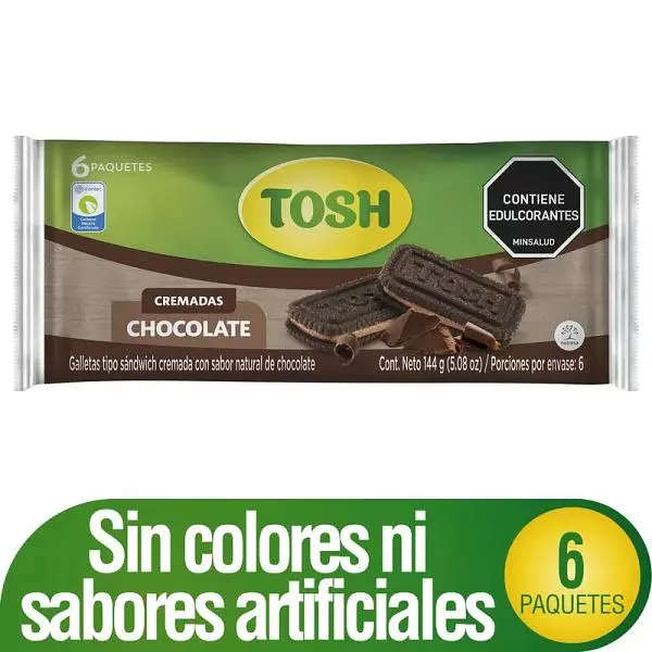 Galletas Tosh Sandwich Chocolate Bolsa X 6 Unidades 144 Gr