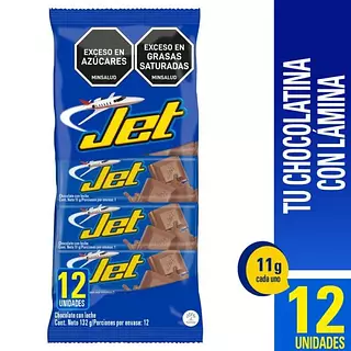 Chocolatina Jet Leche Bolsa X 12 Unidades 132gr