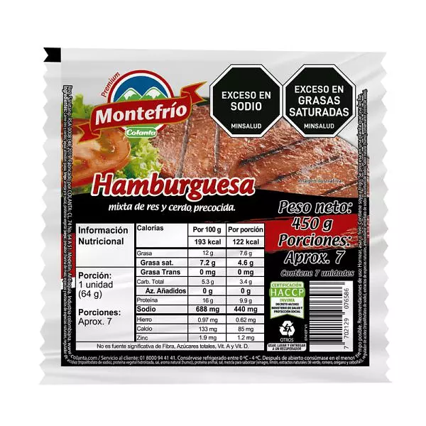 Hamburguesa Montefrío Precocida Mixta X 450g