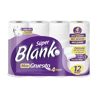 Papel Higiénico Super Blanko Max Gruesito X 12 Unidades