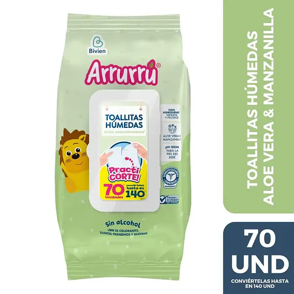 Toallitas Húmedas Arruru Aloe Manzanilla X70 Unidades