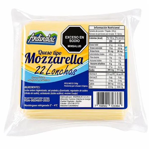 Queso Andilac Mozzarella X 22 Lonchas
