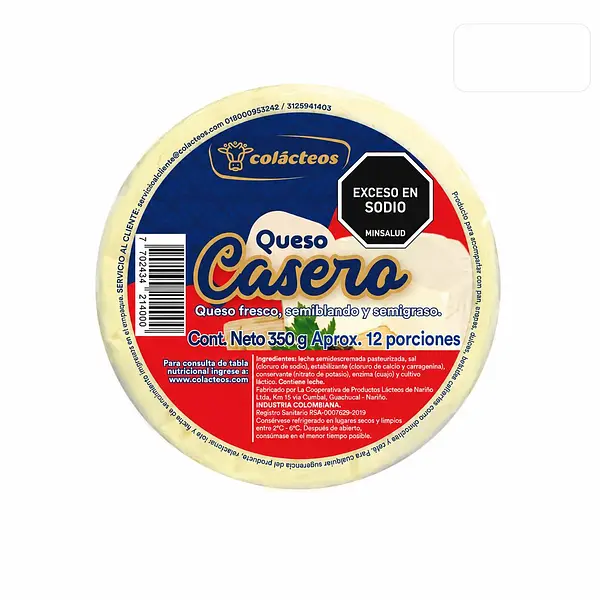 Queso Colacteos Casero Torta X 350g