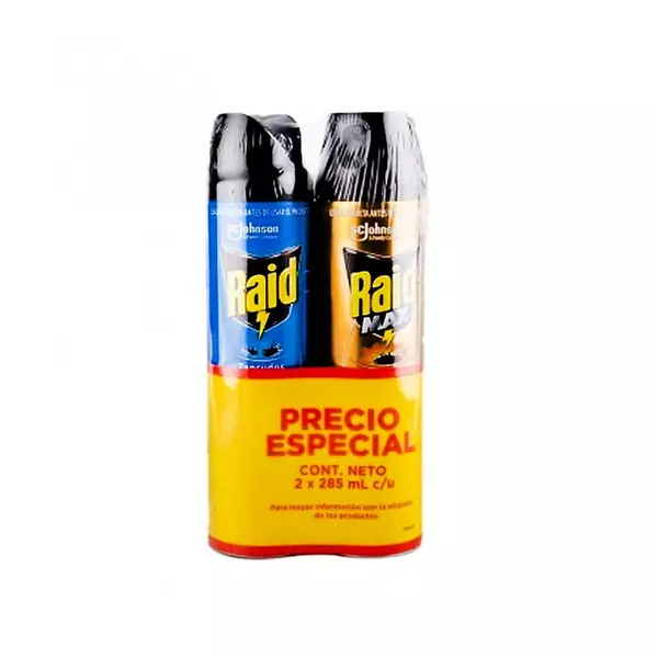 Insecticida Raid X 285 Grs E.Voladores+Max X 285 Grs